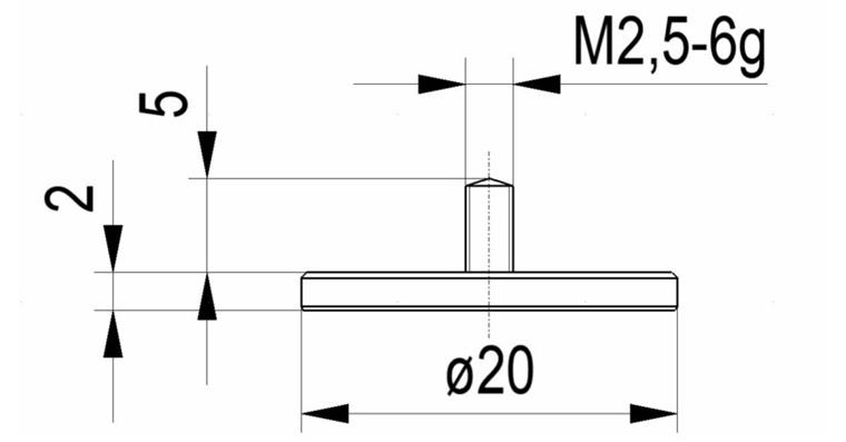 Flat probe no. 21 for dial gauges and precision pointers A thr. M2.5 20 mm dia.