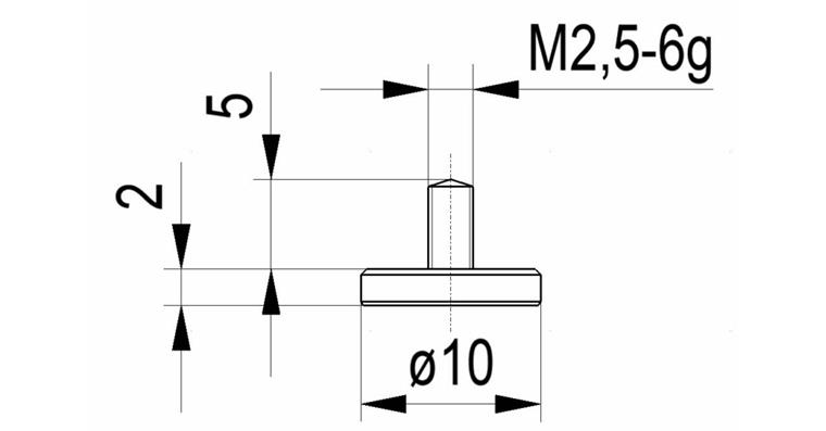 Flat probe no. 9 for dial gauges and precision pointers A thr. M2.5 10 mm dia.