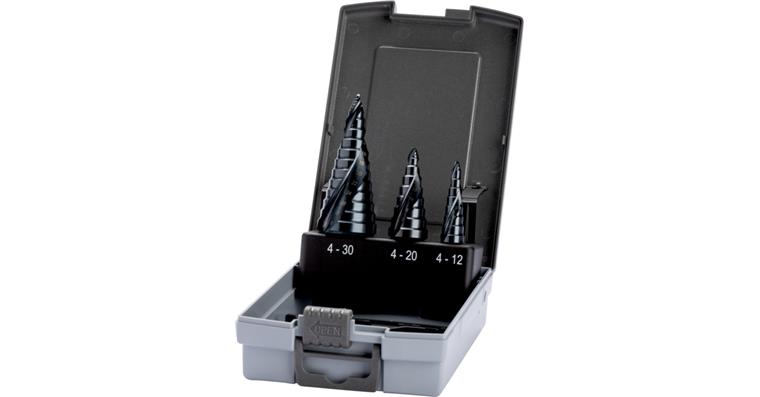 ATORN STEP Stufenbohrer-Satz mit STEP Spitze HSS TiAlN Typ 0,9/1/2