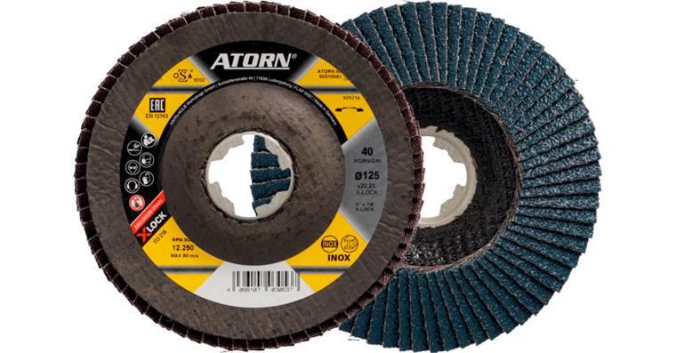ATORN Fächerschleifscheibe X-LOCK Durchmesser 125 mm, Zirkon, Korn 40, schräg
