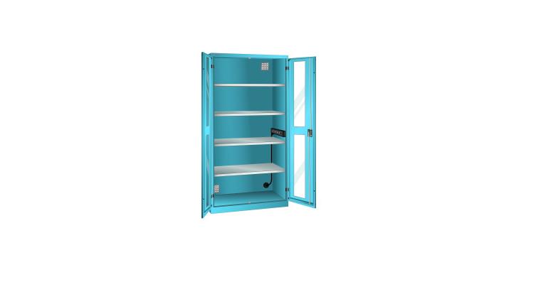 1085186101 Akku-Ladeschrank mit Sichtfenster-Türen 1000x580x1950mm 4 Fachböden RAL 5012