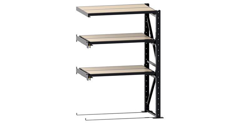 Anbauregal BxTxH 1290x860x2000mm 1 Festrahmen, 2 Auszugrahmen 1000kg RAL 7016