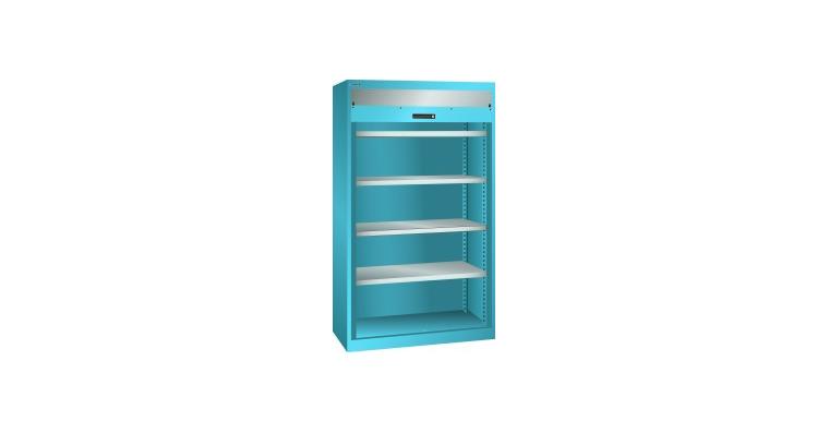 Schwerlastschrank mit Rollladen 1100x641x1950mm 4 Fachböden RAL 5012