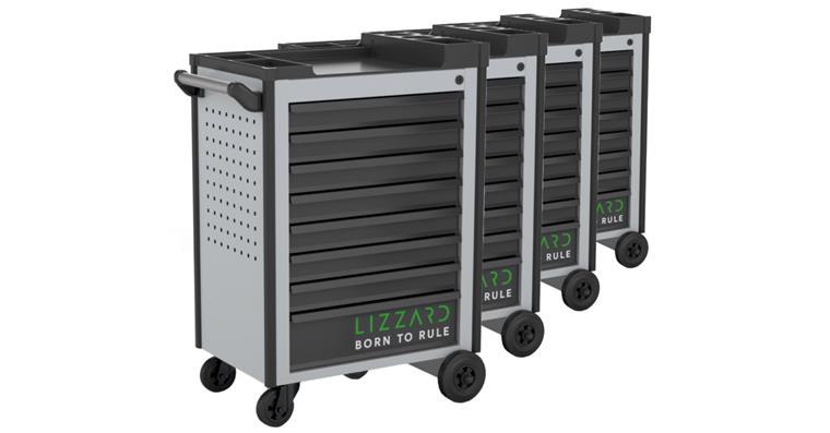 LIZZARD Werkzeugwagen 8 Schubladen RAL 7035/7016 4er-Set