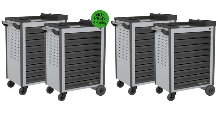 LIZZARD Werkzeugwagen 9 Schubladen RAL 7035/7016 4er-Set