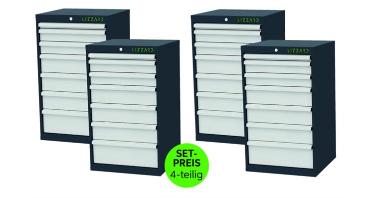 1084460402 LIZZARD Schubladenschrank 7 Schubladen B600xT575xH1020 mm RAL7016/7035 4er-Set