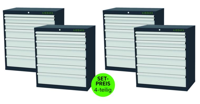 1084460406 LIZZARD Schubladenschrank 7 Schubladen B900xT575xH1020mm RAL7016/7035 4er-Set