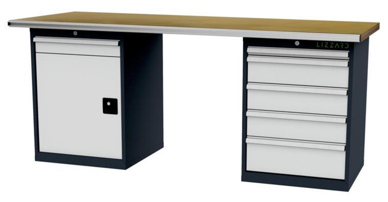 LIZZARD Reihenwerkbank 2 Gehäuse a 600x575x820mm B2000xT750xH860mm RAL7016/7035