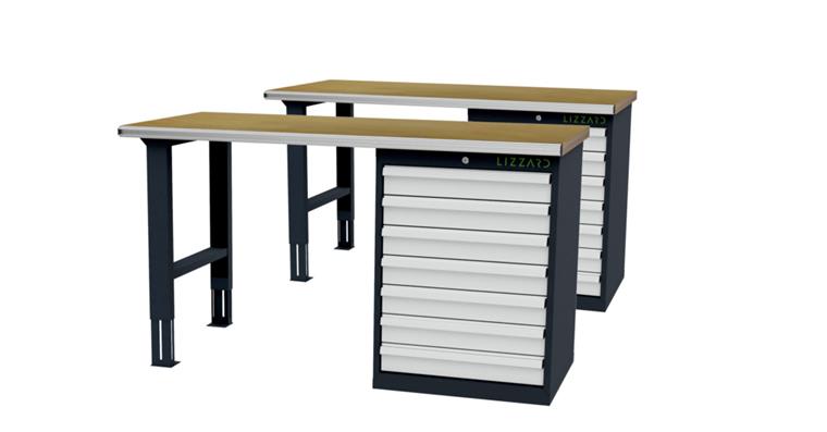 LIZZARD Reihenwerkbank 7 Schubladen 1 Gehäuse B1500xT750xH860mm RAL7016/7035 2er-Set