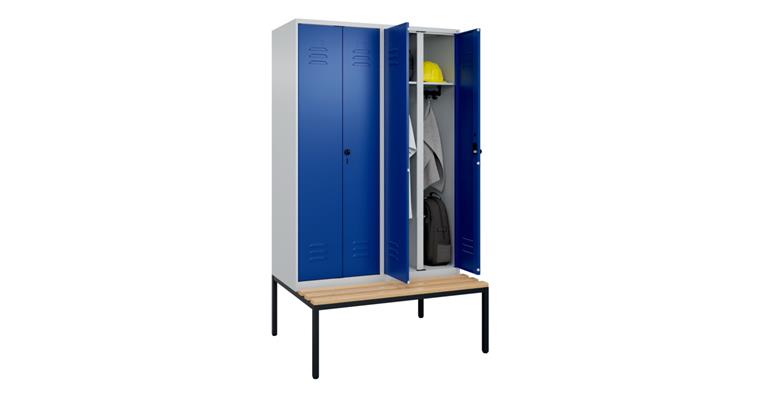 Schwarz-Weiß-Spind Classic PLUS, Bank, für 2 Personen, 2120x1200x815mm 7035/5010