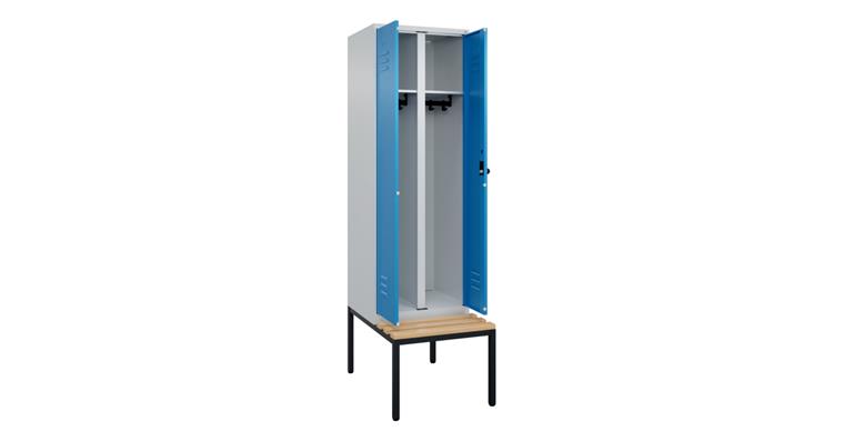 Schwarz-Weiß-Spind Classic PLUS, Bank, für 1 Person 2120x600x815mm RAL 7035/5012