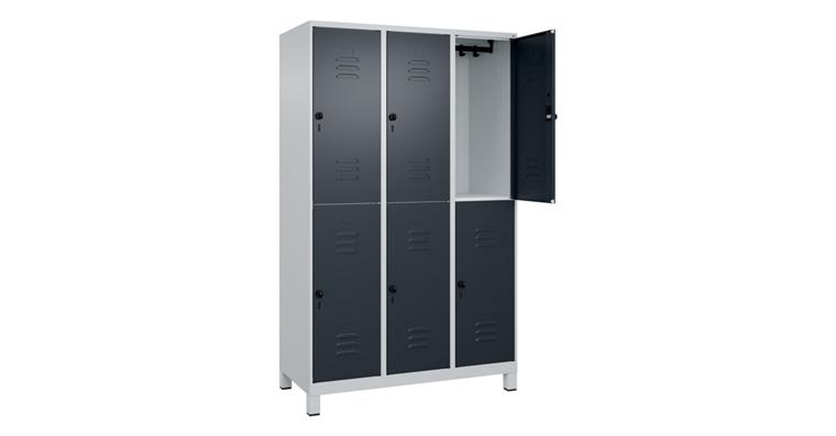 Doppelstock-Spind Classic PLUS, Füße, 6 Fächer, 1950x1200x500mm RAL 7035/7016