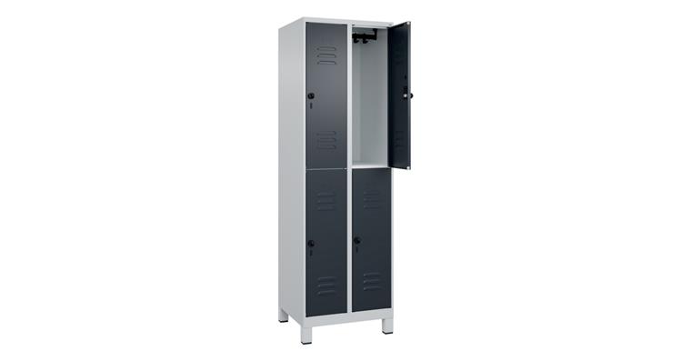 Doppelstock-Spind Classic PLUS, Füße, 4 Fächer, 1950x600x500mm RAL 7035/7016