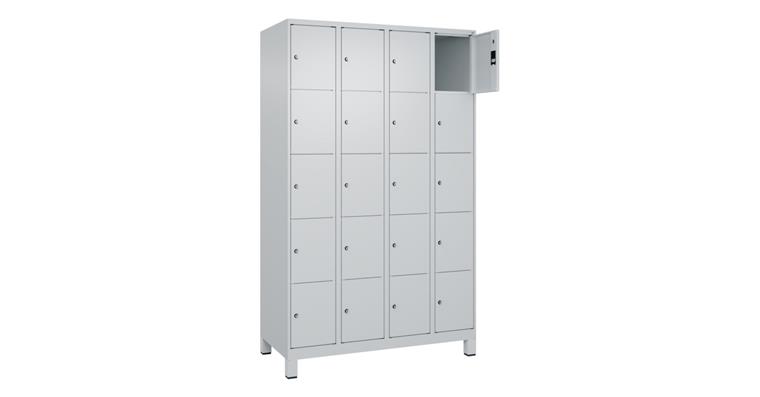 Schließfachschrank Classic PLUS, Füße, 20 Fächer, 1950x1200x500mm RAL 7035/7035