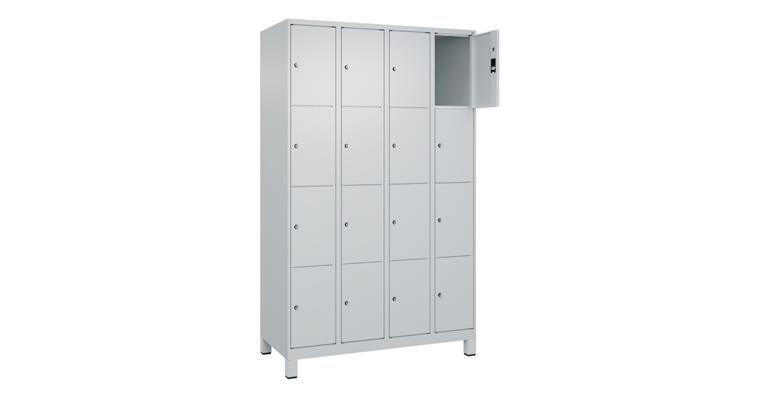 Schließfachschrank Classic PLUS, Füße, 16 Fächer, 1950x1200x500mm RAL 7035/7035