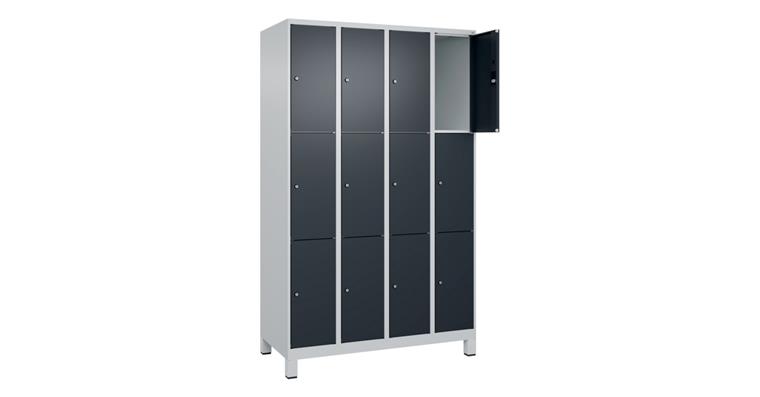 Schließfachschrank Classic PLUS, Füße, 12 Fächer, 1950x1200x500mm RAL 7035/7016