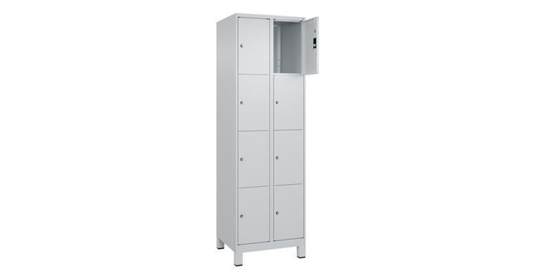 Schließfachschrank Classic PLUS, Füße, 8 Fächer, 1950x600x500mm RAL 7035/7035