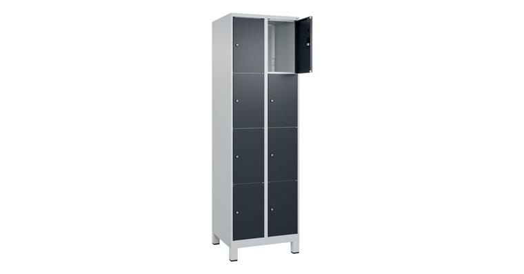 Schließfachschrank Classic PLUS, Füße, 8 Fächer, 1950x600x500mm RAL 7035/7016