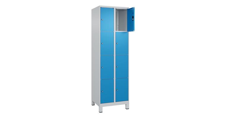 Schließfachschrank Classic PLUS, Füße, 8 Fächer, 1950x600x500mm RAL 7035/5012
