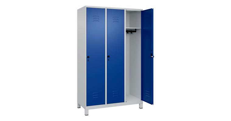 Spind Classic PLUS, Füße, 3 Abteile, 1950x1200x500mm RAL 7035/5010