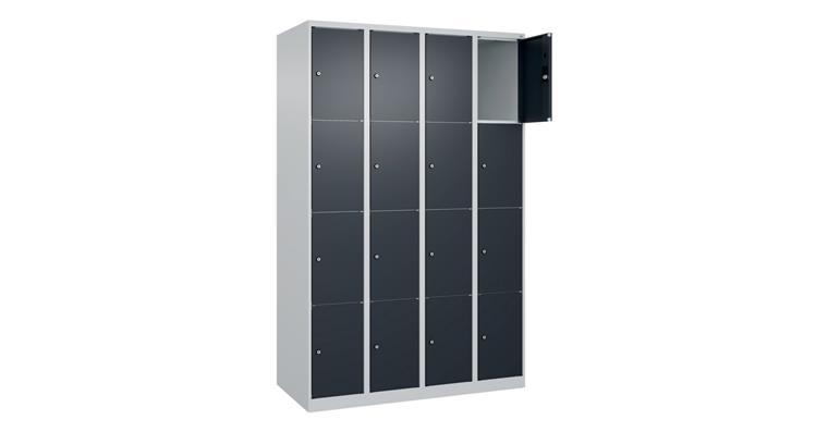 Schließfachschrank Classic PLUS, 16 Fächer, 1850x1200x500mm RAL 7035/7016