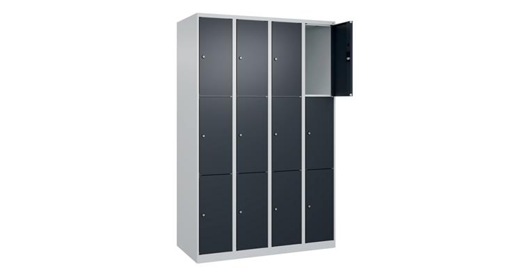 Schließfachschrank Classic PLUS, 12 Fächer, 1850x1200x500mm RAL 7035/7016