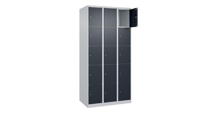 Schließfachschrank Classic PLUS, 15 Fächer, 1850x900x500mm RAL 7035/7016