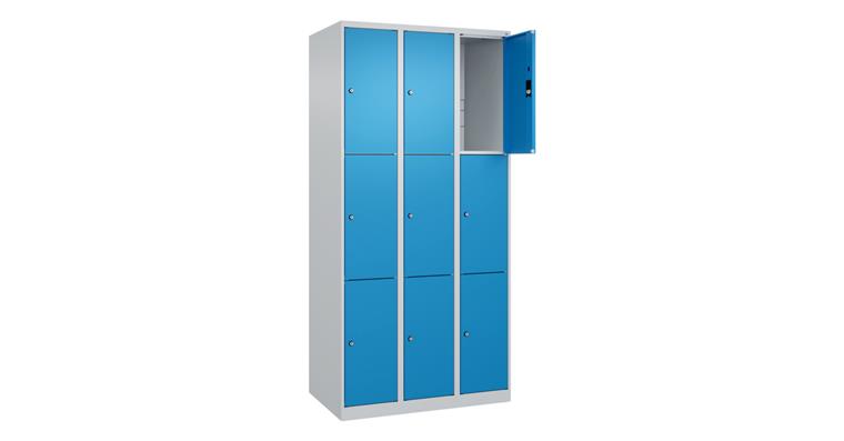 Schließfachschrank Classic PLUS, 9 Fächer, 1850x900x500mm RAL 7035/5012