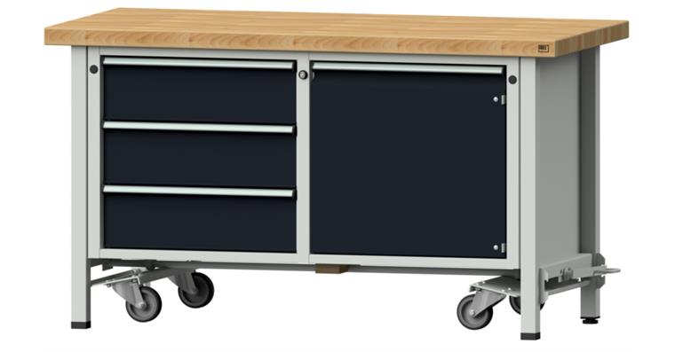1082083602 Kastenwerkbank mobil 1500x700x850mm 3x Schubladen 1x Tür BMP 7035/7016