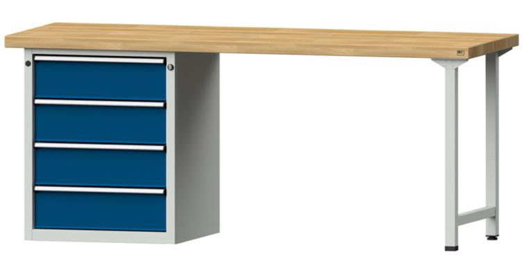 KOMBIWERKBANK Buche-Massivplatte 4 Schubladen 2000X700x850 MM RAL 7035/5010