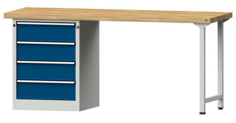 KOMBIWERKBANK Buche-Massivplatte 4 Schubladen 2000X700x900 MM RAL 7035/5010