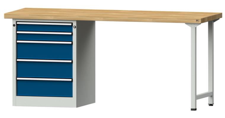 KOMBIWERKBANK Buche-Massivplatte 5 Schubladen 2000X700x900 MM RAL 7035/5010