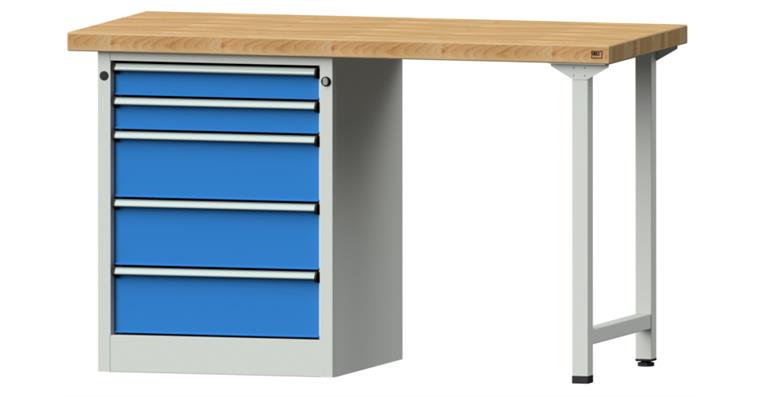 KOMBIWERKBANK Buche-Massivplatte 5 Schubladen 1500X700x900 MM RAL 7035/5012