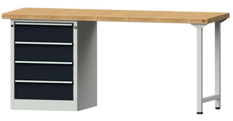 KOMBIWERKBANK Buche-Massivplatte 4 Schubladen 2000X700x900 MM RAL 7035/7016