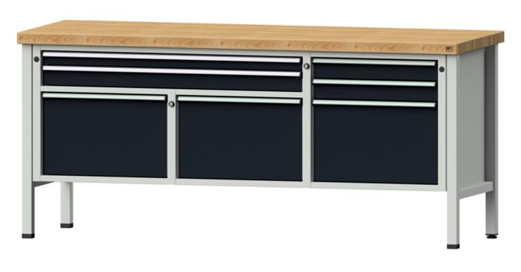 1082089602 Kastenwerkbank 2000x700x900mm 7 Schubladen 4-teilig Buche-Massivplatte 7035/7016