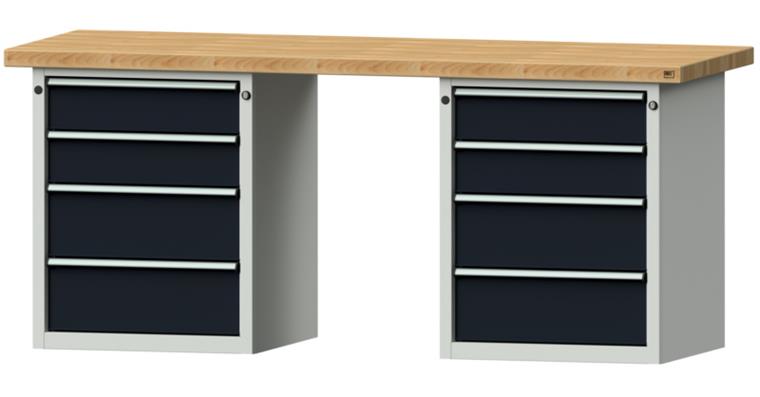 Kastenwerkbank 2000x700x850mm 8 Schubladen Buche-Massivplatte 7035/7016