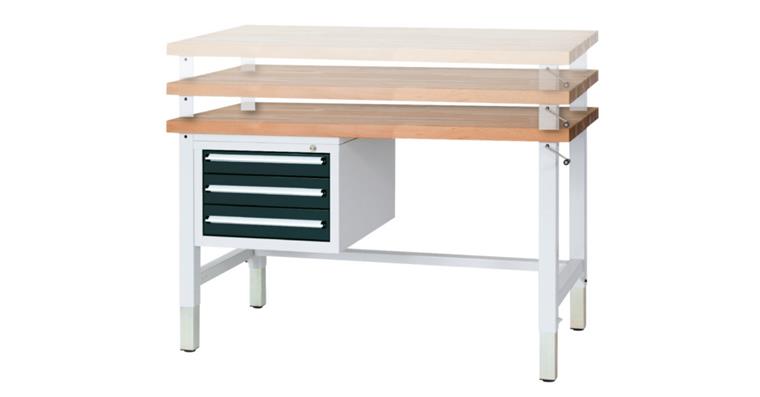 Werkbank H740-1040xB1500xT700 mm Höhenverstellung mechanisch 4x Schublade