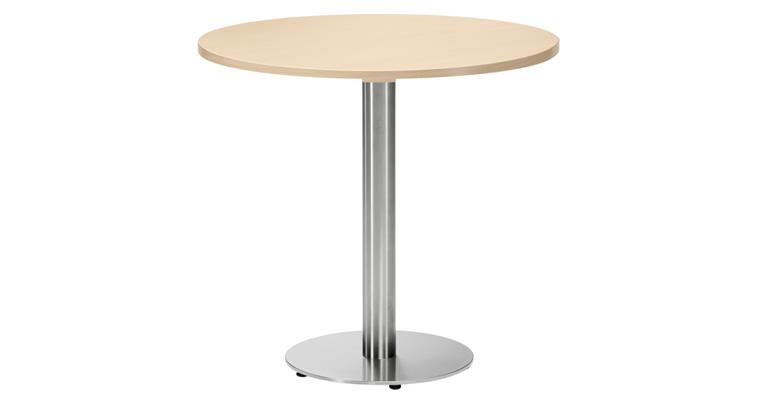 Cafeteria Tisch Gestell Edelstahl Platte Ø800mm Holzdekor Ahorn Höhe 755 mm