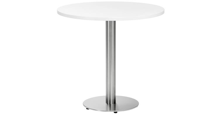 Cafeteria Tisch Gestell Edelstahl Platte Ø800mm Holzdekor Weiß Höhe 755 mm
