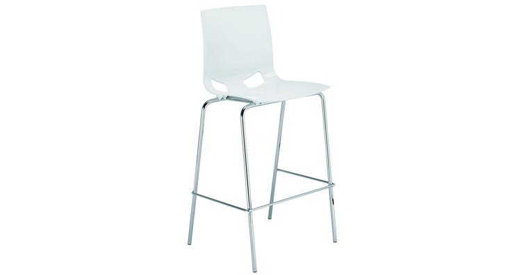 Barhocker mit Sitzschale in weiß, 4-Fuß Gestell verchromt, Sitzhöhe 735 mm