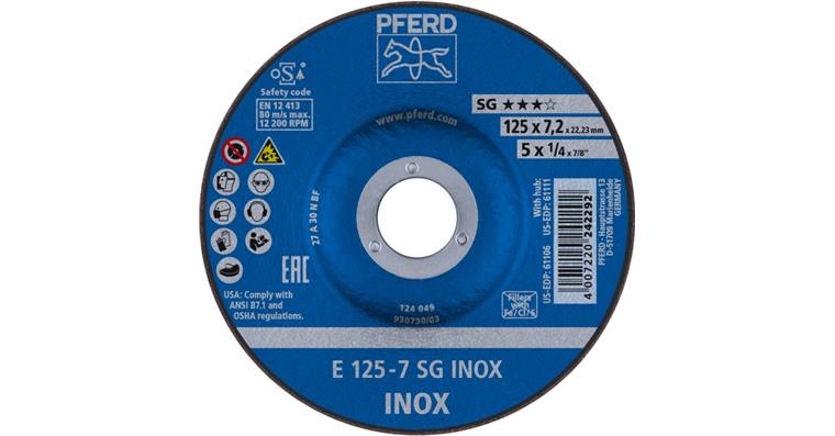 Grinding disc, depressed centre, power line, SG INOX, dia. 125x7 mm