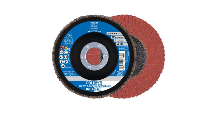 Lamella flap disc, tapered, power line A-COOL SG INOX+ALU dia. 115 mm grain 60