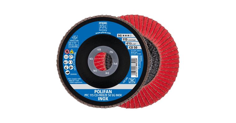 Fächerschleifscheibe POLIFAN CO-FREEZE SG INOX konisch PFC 115x22,23 mm K50
