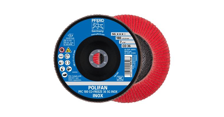 Fächerschleifscheibe POLIFAN CO-FREEZE SG INOX konisch PFC 180x22,23 mm K36