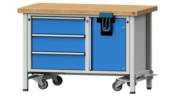 1082131103 Montagewerkbank fahrbar 3 Schubladen B1270xT700xH850 mm RAL7035/5012